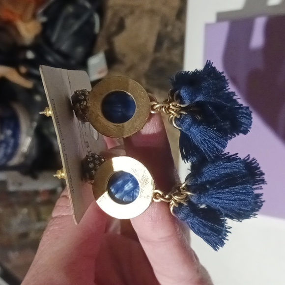 Ruff-Skch Women's Blue Chandelier Tassel Earrings. - Picture 4 of 4